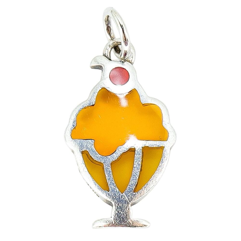 Vintage Sterling Silver & Poured Glass Plique A Jour Ice Cream Sundae Charm 3/4”